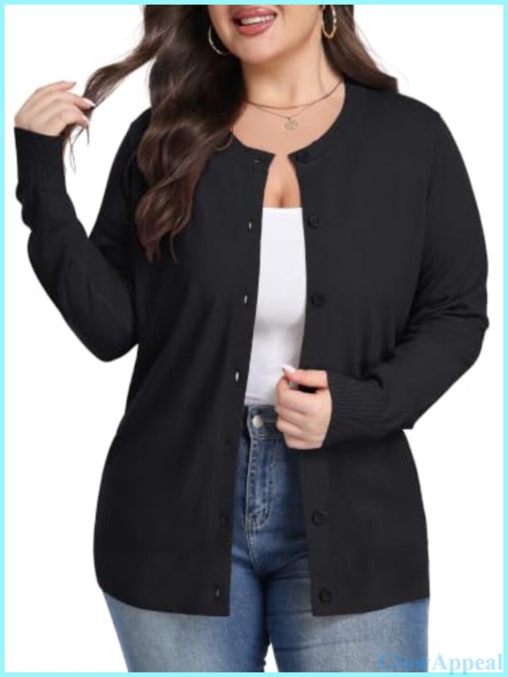 Plus Size Long Sleeve Button Front Knit Cardigan Sweater Viscose Nylon
